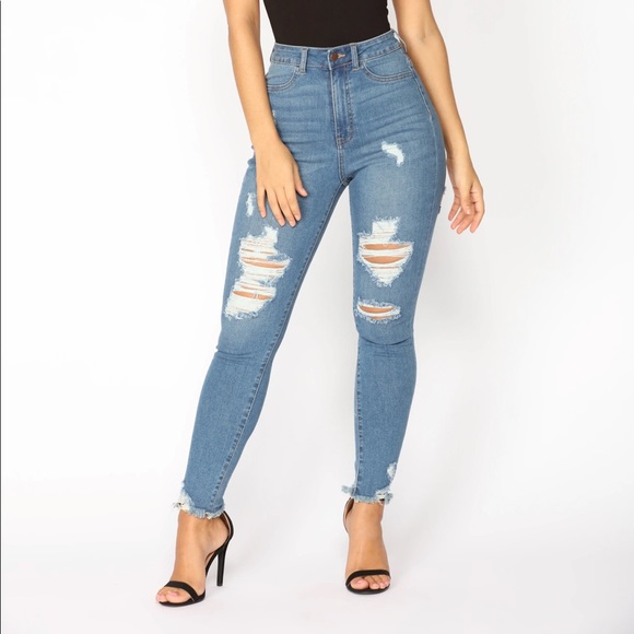 Fashion Nova Denim - Fashion Nova Don’t cha Wish ankle jeans medium wash ripped distressed